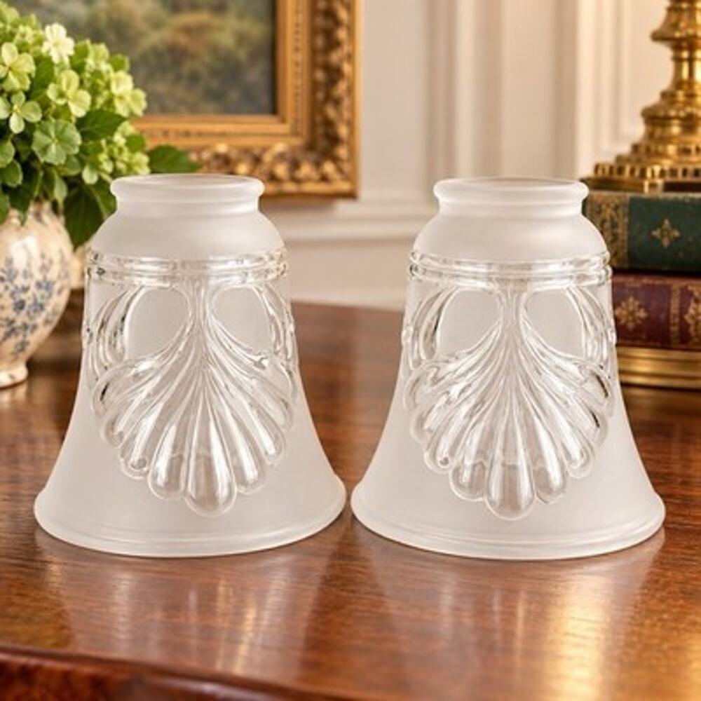 Set of 2 Frosted Clear Glass Bell Lamp Shades Shell Design 2” Fitter